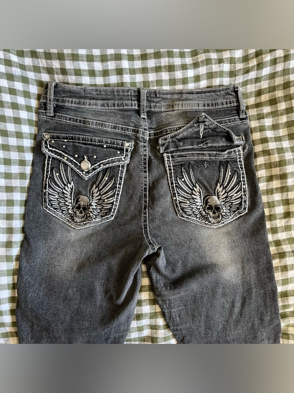💀 Y2K Embellished Skull Flare Jeans 💀
